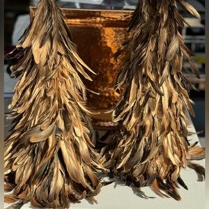 Vintage Gold & Green Shimmering Feather Trees